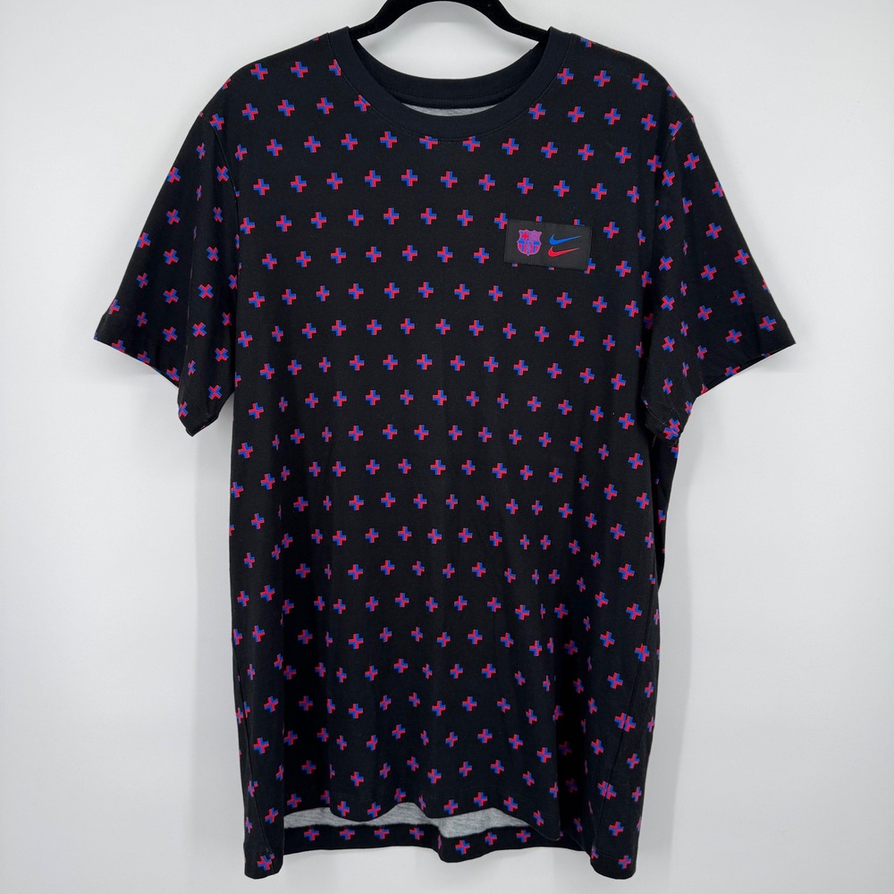 Nike Barcelona Soccer Club Black All Over Print The‎ Nike Tee Mens L